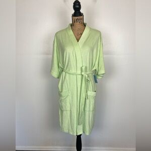Erika Taylor Women's‎ Robe Size L Green Terry Cloth Short Sleeves Cotton Blend